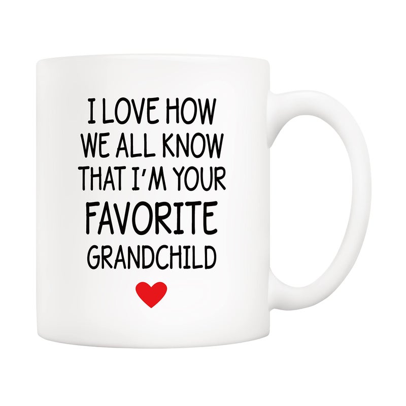 5Aup Mothers Day and Fathers Day Great Grandma Grandpa Mug from Granddaughter Grandson I Love How We All Know That Im Your Favorite Grandchild Coffee Cup for Grandmother Grandfather 11 Oz