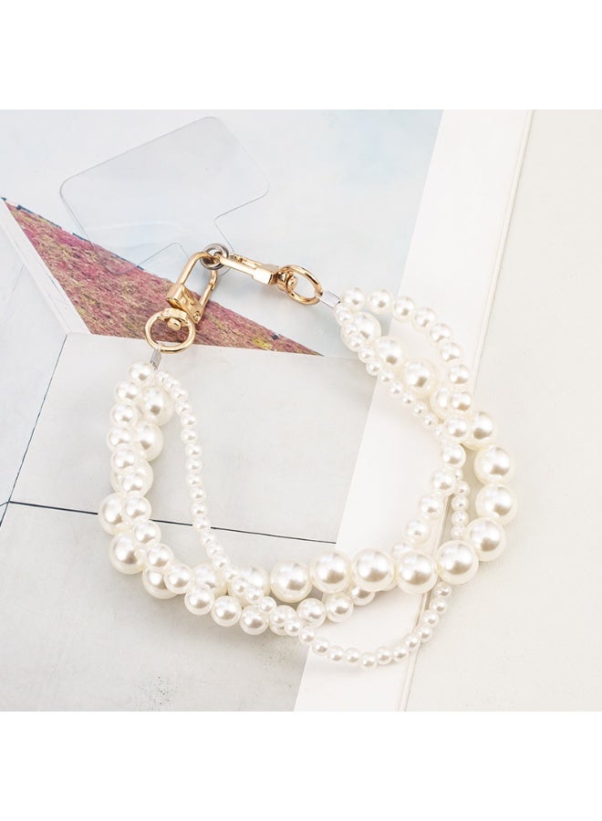 NIBEMINENT Beaded Phone Lanyard, Anti Lost Removable Wrist Strap, Alien Pearl Bracelet Pendant, Phone Keychain Lanyard, White