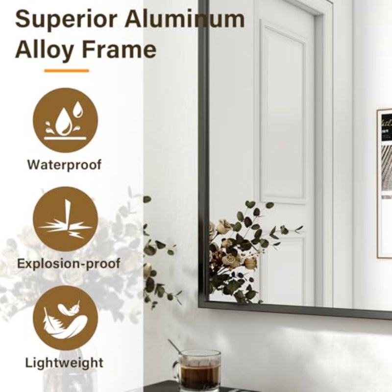 Wall Mounted Mirrors Vanity Mirror 51 × 71 cm with Brushed Aluminum Alloy Frame Modern Decoration for Bathroom, Living Room, Vanity, Bedroom, Entryway - Image 3