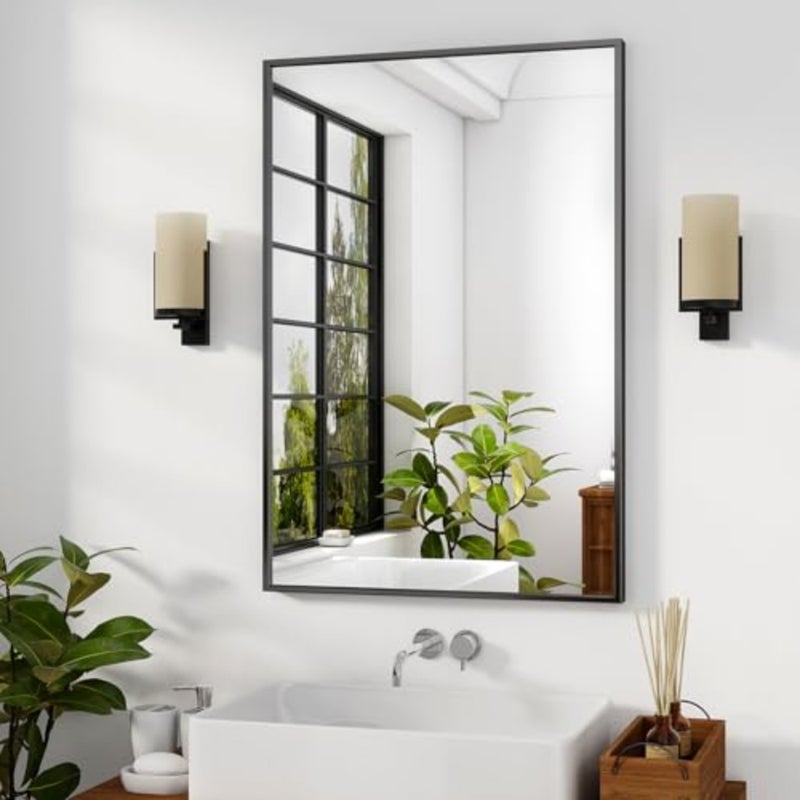 Wall Mounted Mirrors Vanity Mirror 51 × 71 cm with Brushed Aluminum Alloy Frame Modern Decoration for Bathroom, Living Room, Vanity, Bedroom, Entryway - Image 1