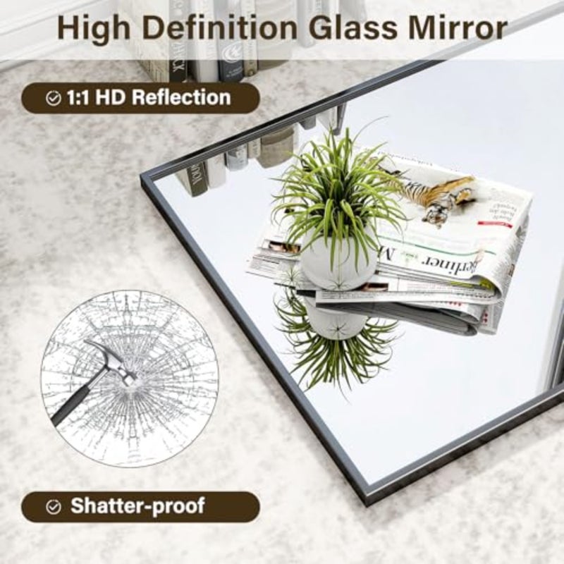 Wall Mounted Mirrors Vanity Mirror 51 × 71 cm with Brushed Aluminum Alloy Frame Modern Decoration for Bathroom, Living Room, Vanity, Bedroom, Entryway - Image 4