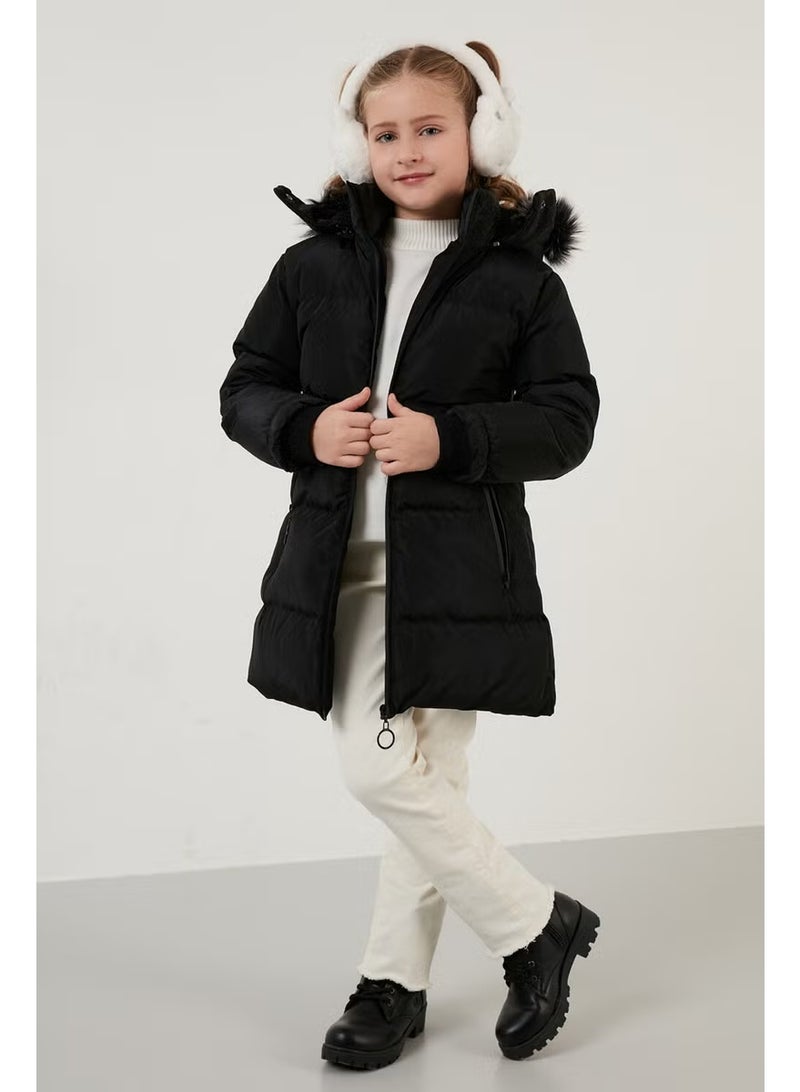Lela Plush Lined Faux Fur Collar Removable Hooded Winter Coat Girls' Coat 5760072 - Image 1