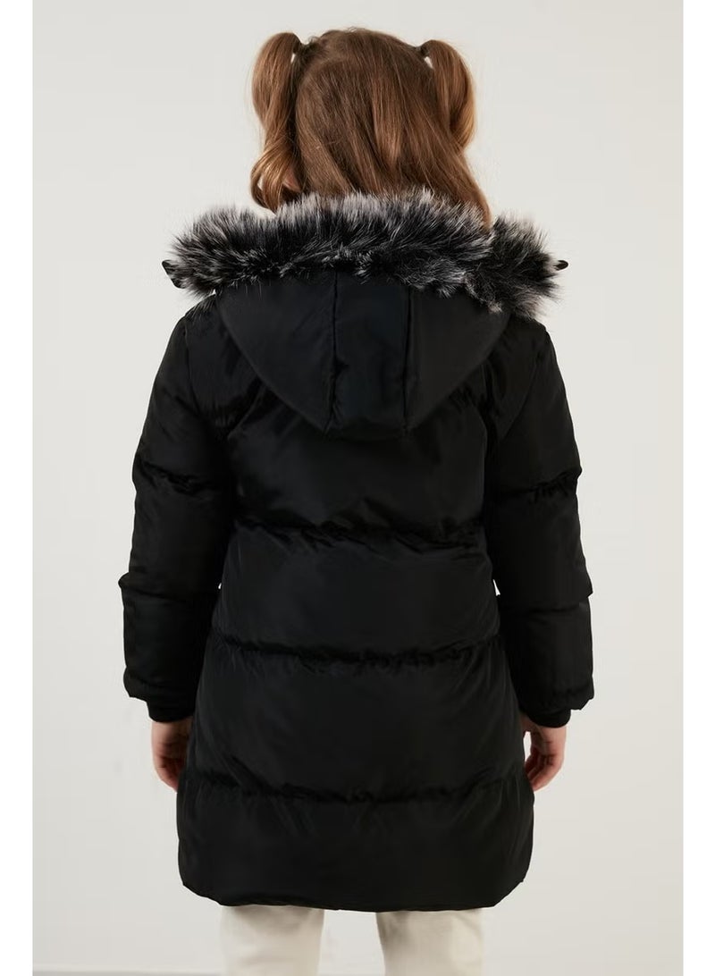 Lela Plush Lined Faux Fur Collar Removable Hooded Winter Coat Girls' Coat 5760072 - Image 4