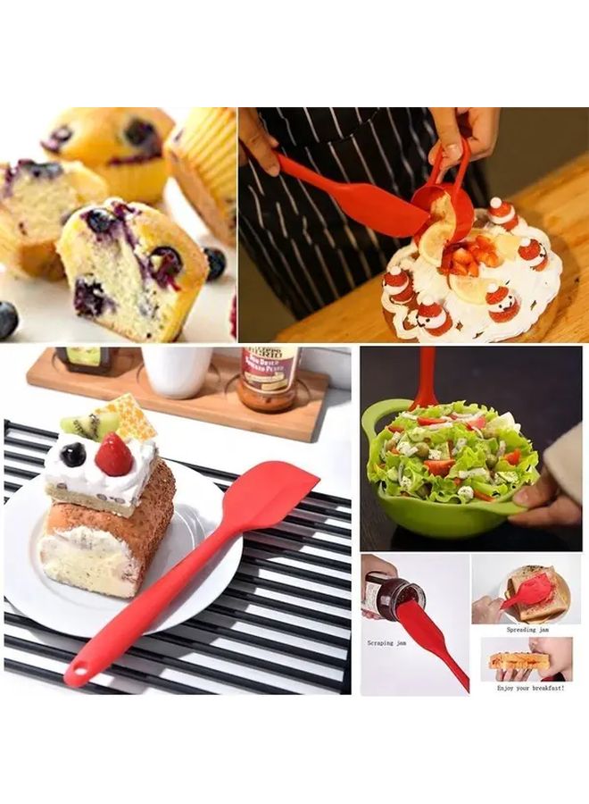 Red DIY 3 Piece Cream Scraper Oil Brush and Spatula Set Baking Tools - Image 2