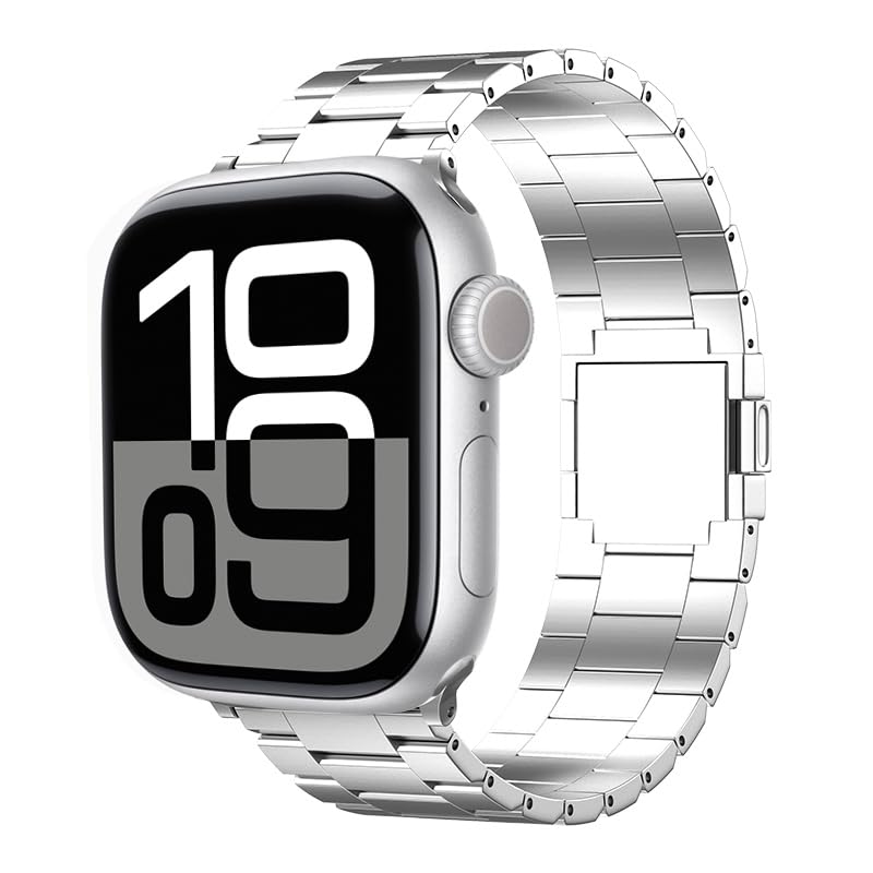 BURAQ BURAQ Titanium Magnetic Tri-Beads Band Compatible with Apple Watch 42/41/40/38mm, Premium Metal Strap – Silver - Image 2