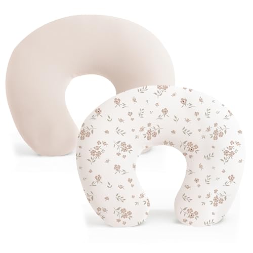 Konssy 2 Pack Nursing Pillow Covers Stretchy and Soft Nursing Cover for Breastfeeding Pillow Slipcover for Baby Girls Boys Newborn Beige Blossom - Image 1