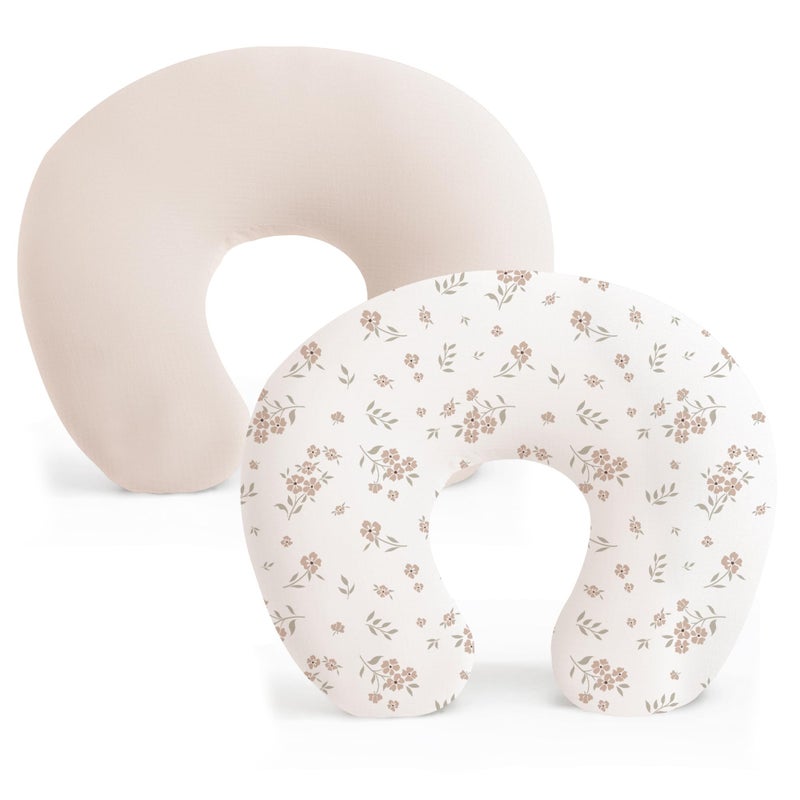 Konssy 2 Pack Nursing Pillow Covers Stretchy and Soft Nursing Cover for Breastfeeding Pillow Slipcover for Baby Girls Boys Newborn Beige Blossom - Image 2