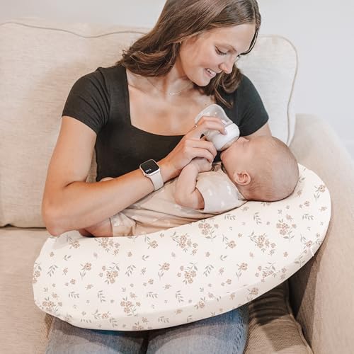 Konssy 2 Pack Nursing Pillow Covers Stretchy and Soft Nursing Cover for Breastfeeding Pillow Slipcover for Baby Girls Boys Newborn Beige Blossom - Image 3