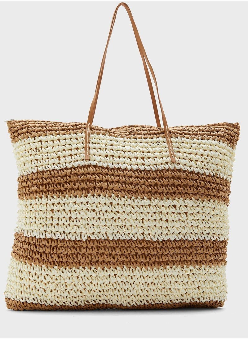 MIXDE - Women Straw Woven Tote Large Beach Handmade Weaving Shoulder Bag Purse Straw Handbag - Image 1