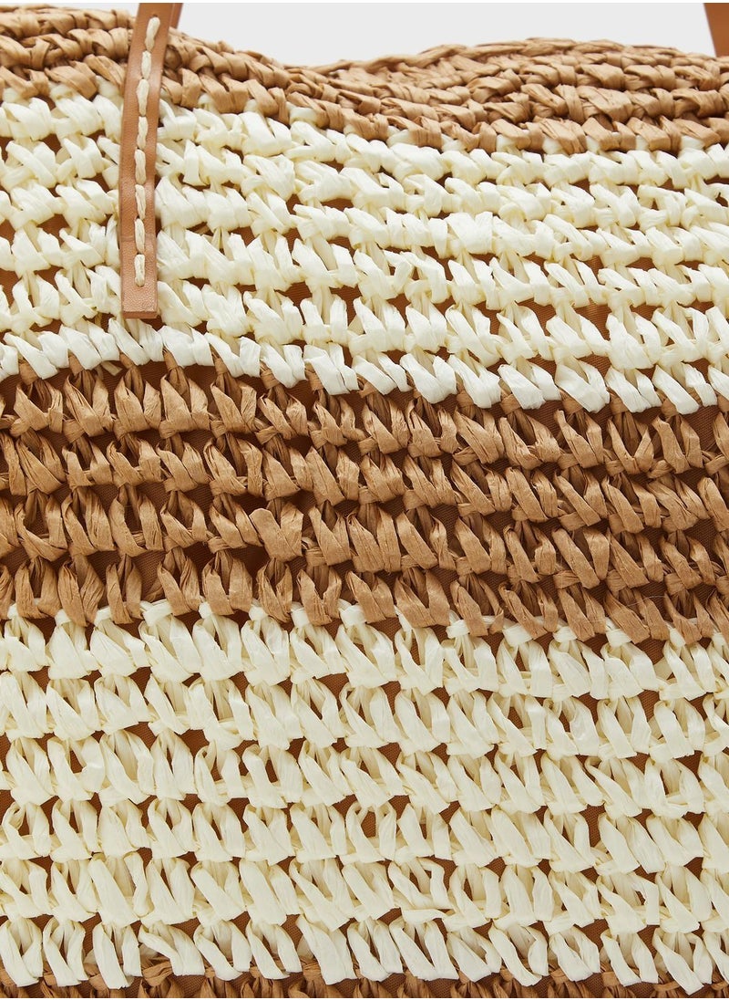 MIXDE - Women Straw Woven Tote Large Beach Handmade Weaving Shoulder Bag Purse Straw Handbag - Image 1