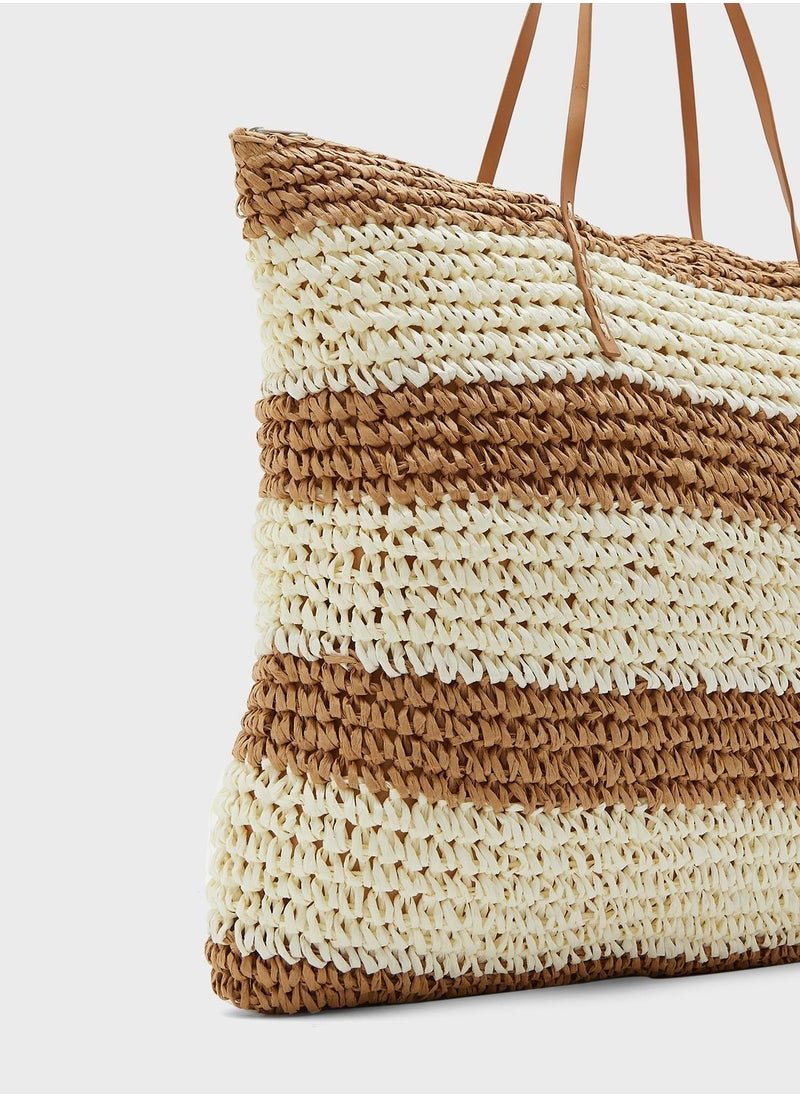MIXDE - Women Straw Woven Tote Large Beach Handmade Weaving Shoulder Bag Purse Straw Handbag - Image 1