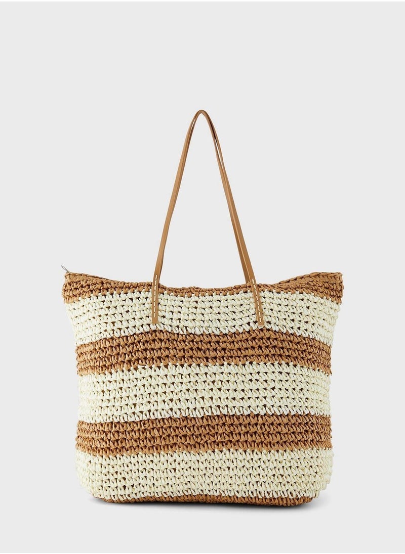 MIXDE - Women Straw Woven Tote Large Beach Handmade Weaving Shoulder Bag Purse Straw Handbag - Image 1