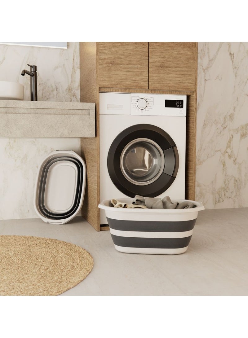 Foldable laundry basket collapsible laundry basket plastic and silicone storage box perfect for travel and trips 25 liters grey. - Image 4