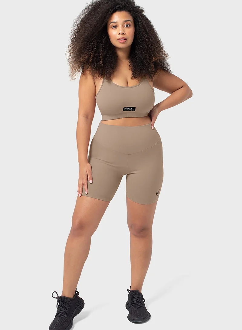 Glossy Lounge Logo Scoop Neck Sports Bra