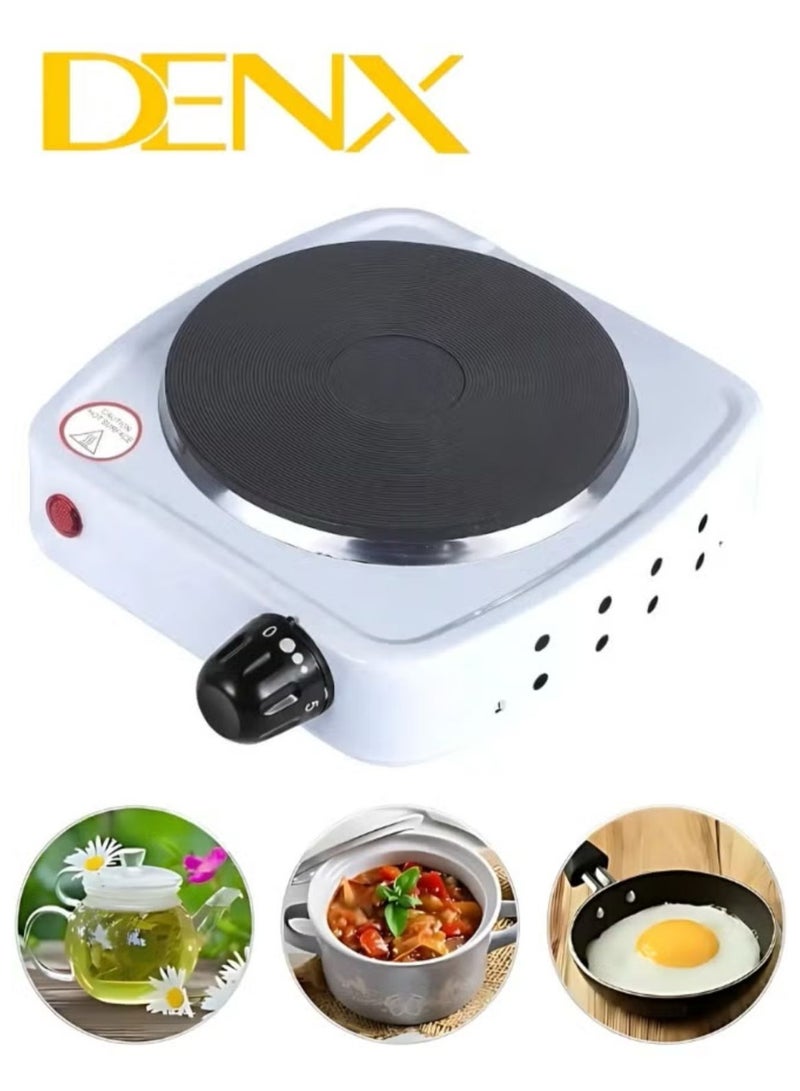 Denx Portable Single Burner Electric Hot Plate, Suitable for Camping, with Adjustable Heat Settings, Overheat Protection, Thermostat Control, and Indicator Light, Whitee Suitable For Camping White - Image 2