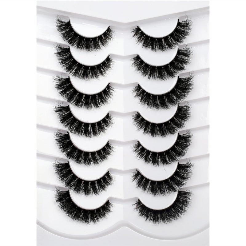 Pooplunch False Eyelashes Natural Volume Cat Eye Cluster Extensions Look Wispy Short Flared Fake Eyelash Faux Mink Lashes Strips 7 Pairs Pack - Image 1
