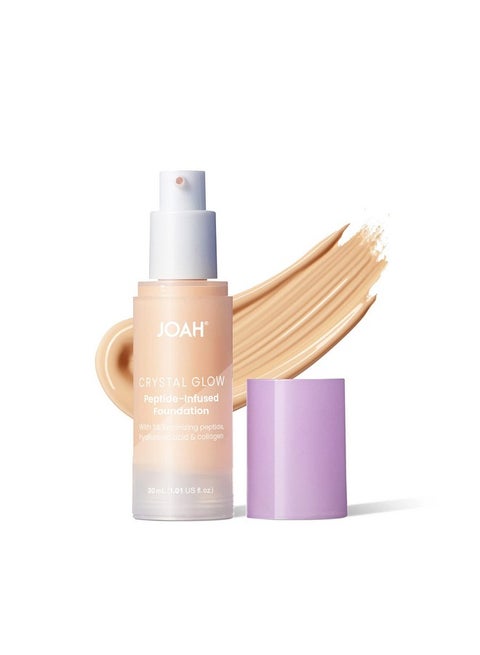 JOAH Crystal Glow Peptide-Infused Foundation, 2-in-1 Multitasking Korean Makeup with Blurring Face Primer, Luminizer, Hydration & Skin Defense for a Flawless Finish, 1.01 Oz, Fair Neutral