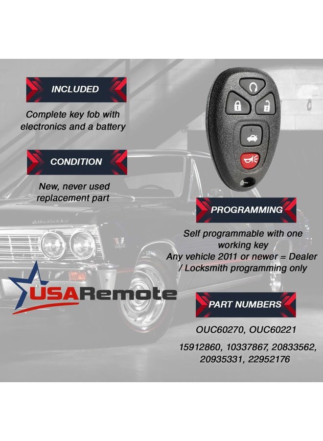 USARemote جهاز تحكم عن بُعد لدخول السيارة بدون مفتاح يناسب شيفروليه إمبالا ومونتي كارلو/كاديلاك دي تي إس/بيوك لوسيرن 2006 2007 2008 2009 2010 2011 2012 2013 (OUC60270، OUC60221) - Image 4