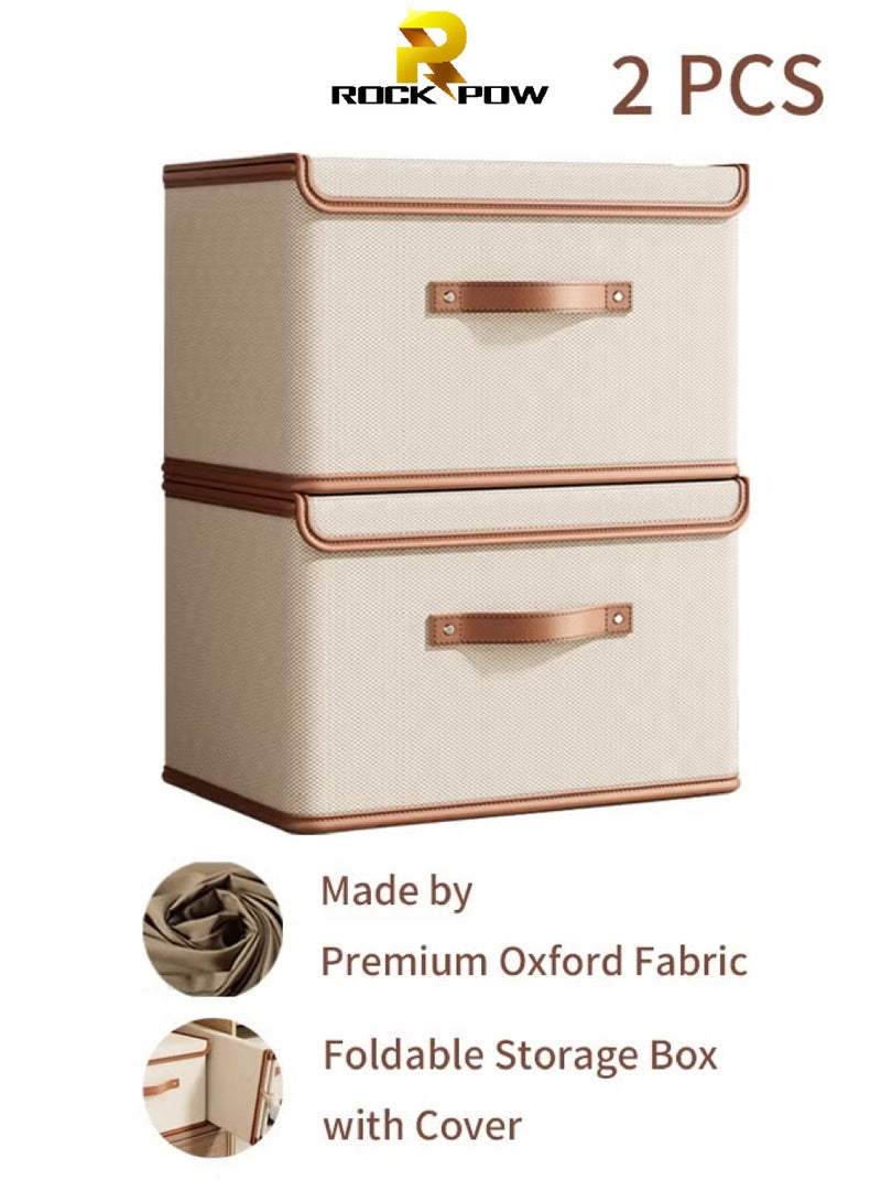 Rock Pow 2-Packs Clothes Drawer Organizer with Cover, Wardrobe Clothes Organizer,Foldable Storage Boxes for Shelves, Foldable Closet Organizer Bins Storage Containers for Organizing Clothing Jeans Toys Book Shelves - Image 1