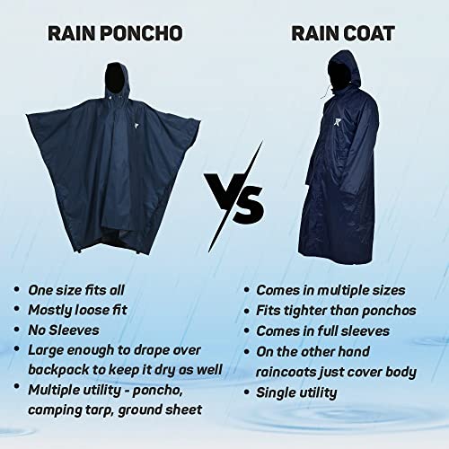 Rocksport Unisex Outdoor Rain Poncho for Adult,Multi Use, Polyester Waterproof, Lightweight, Reusable & Packable, Long Sleeve, One Size Fits Most (Airforce Blue) - Image 4