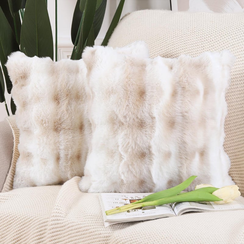 MADIZZ Pack of 2 Thick Plush Wool Throw Pillow Covers 24x24 Inch White Beige Soft Neutral Decorative Throw Pillows Accent Boho Cushion Covers for Couch Sofa Bedroom Pillow Shell - Image 1