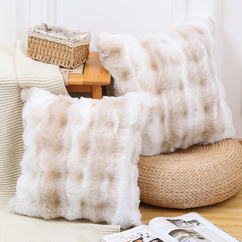 MADIZZ Pack of 2 Thick Plush Wool Throw Pillow Covers 24x24 Inch White Beige Soft Neutral Decorative Throw Pillows Accent Boho Cushion Covers for Couch Sofa Bedroom Pillow Shell - Image 2