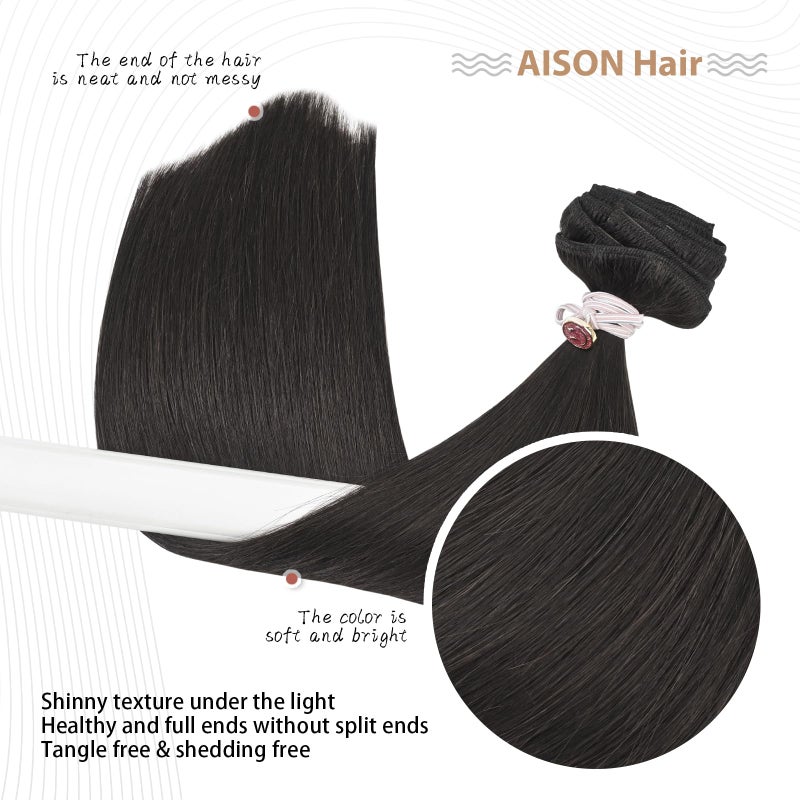 Aison Dark Brown Clip in Hair Extensions Real Human Hair 70G 100% Remy Human Hair Clip in Extensions Soft Silky Straight for Fashion Women 7pcs 16clips 18 Inch Brown Hair Extensions - Image 5