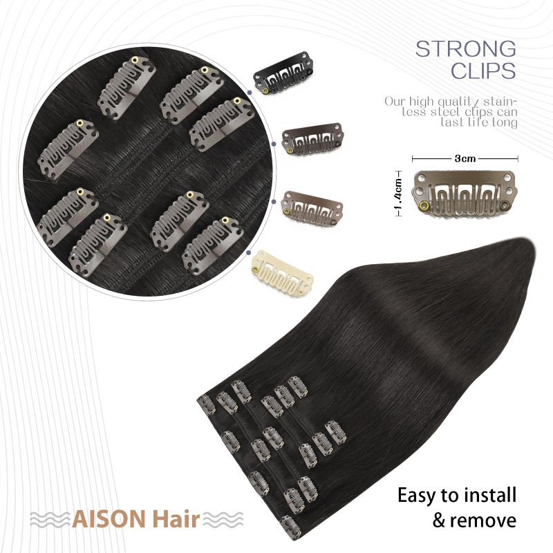 Aison Dark Brown Clip in Hair Extensions Real Human Hair 70G 100% Remy Human Hair Clip in Extensions Soft Silky Straight for Fashion Women 7pcs 16clips 18 Inch Brown Hair Extensions - Image 4