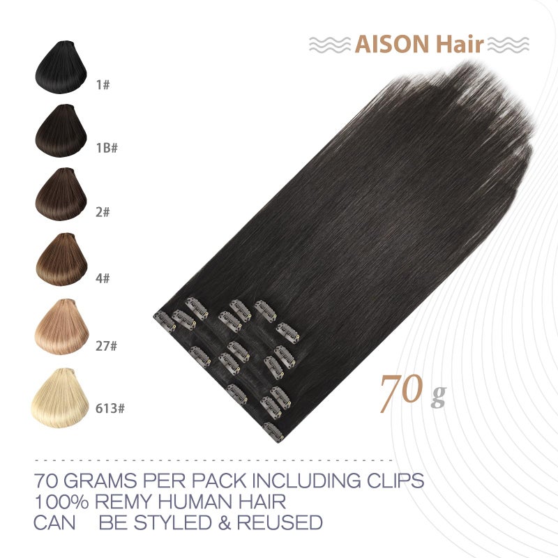 Aison Dark Brown Clip in Hair Extensions Real Human Hair 70G 100% Remy Human Hair Clip in Extensions Soft Silky Straight for Fashion Women 7pcs 16clips 18 Inch Brown Hair Extensions - Image 2