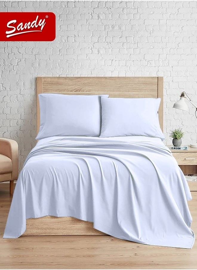 Sandy Sandy Premium Hotel Quality Flat Sheet and Pillow Cases, Bed Sheet 3 Pieces Set, Soft & Breathable and Cooling, Full Size 243 x 205 cm, Light Blue  - Image 1