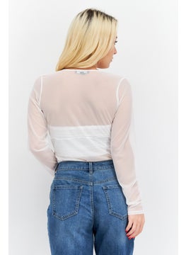 INC Women Textured Long Sleeve Bodysuit, Off White  - Image 2