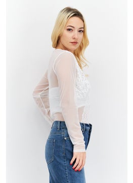 INC Women Textured Long Sleeve Bodysuit, Off White  - Image 4