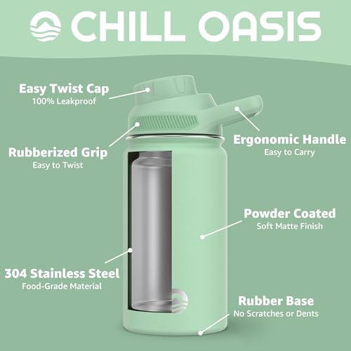 Chill Oasis Water Bottle | Compatible With Popular Flavor Cartridges | BPA Free, Leak Proof, Double-Walled Vacuum Insulated Stainless Steel, and Dishwasher Safe | Cold for 24 Hours (Sage, 12oz) - Image 3