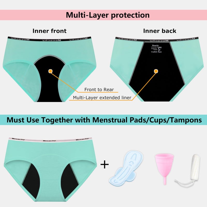 Mesachy Girls Period Underwear Period Panties for Teens Menstrual Leakproof Protective Cotton Briefs - Image 3