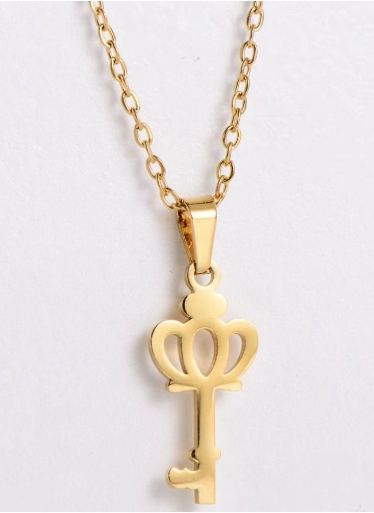 General 18K Gold Plated Stainless Steel Key Clavicle Necklace Earrings Three Piece Set  - Image 4