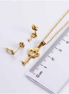 General 18K Gold Plated Stainless Steel Key Clavicle Necklace Earrings Three Piece Set  - Image 2