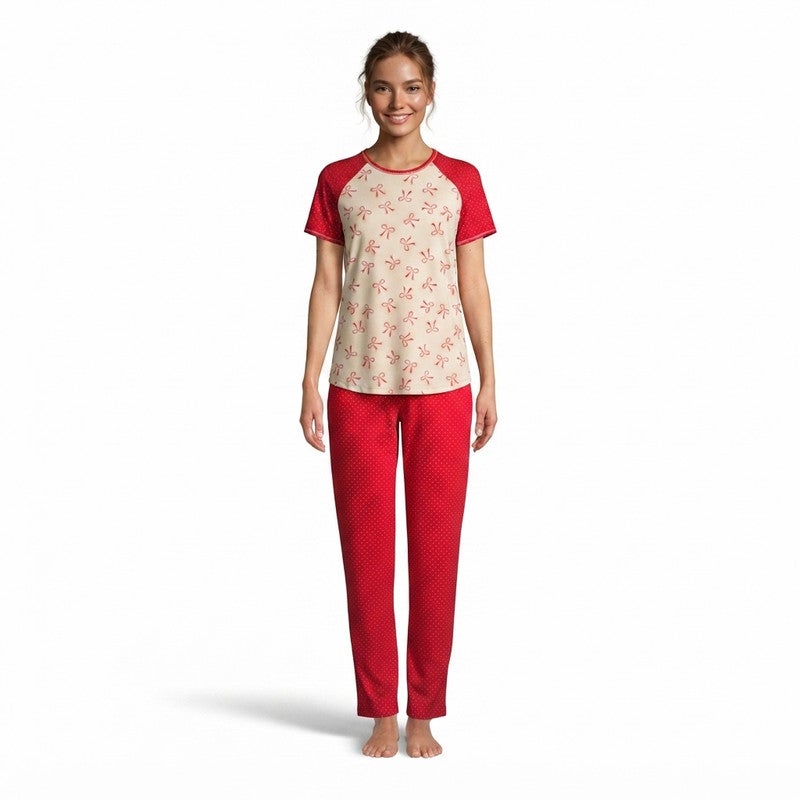 JOANNA 2-Piece Pajama Set Short Sleeve Printed Top and Pants Soft Sleepwear for Women - Image 1