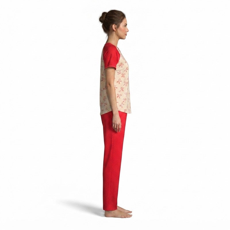 JOANNA 2-Piece Pajama Set Short Sleeve Printed Top and Pants Soft Sleepwear for Women - Image 3