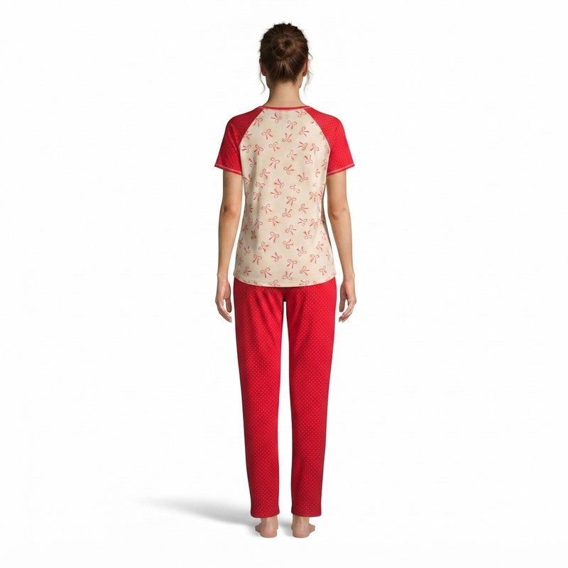 JOANNA 2-Piece Pajama Set Short Sleeve Printed Top and Pants Soft Sleepwear for Women - Image 2
