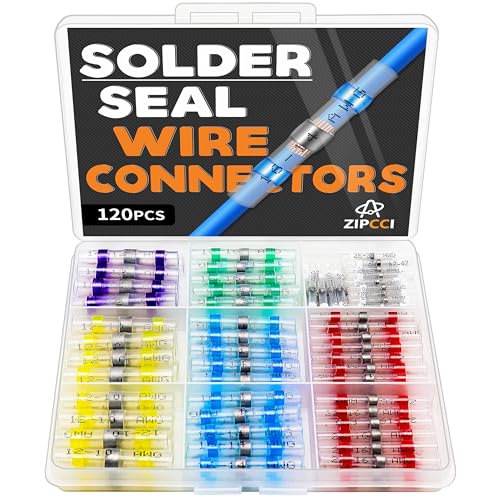 ZIPCCI 120Pcs Solder Seal Wire Connectors - Heat Shrink Butt Connectors Kit for Electrical Wiring - Image 1