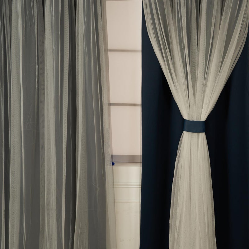 INLINAS Navy Blue Blackout Curtains with Sheer Overlay - Back Tab and Rod Pocket Thermal and Noise Reduction Panels for Bedroom and Living Room Light Blocking and Energy Saving, 52 x 63 Inch, Set of 2 - Image 3