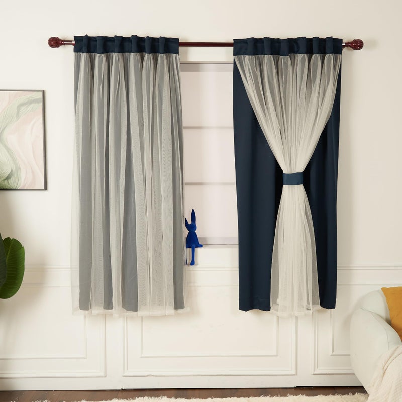 INLINAS Navy Blue Blackout Curtains with Sheer Overlay - Back Tab and Rod Pocket Thermal and Noise Reduction Panels for Bedroom and Living Room Light Blocking and Energy Saving, 52 x 63 Inch, Set of 2 - Image 1