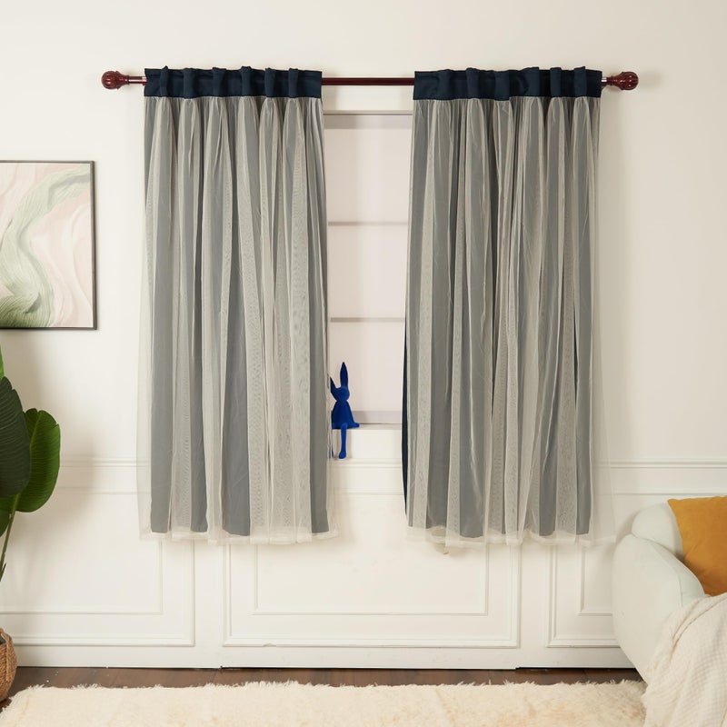 INLINAS Navy Blue Blackout Curtains with Sheer Overlay - Back Tab and Rod Pocket Thermal and Noise Reduction Panels for Bedroom and Living Room Light Blocking and Energy Saving, 52 x 63 Inch, Set of 2 - Image 2