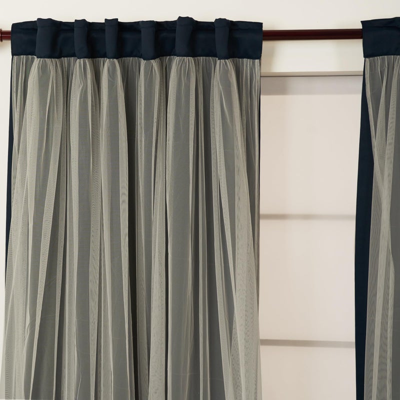 INLINAS Navy Blue Blackout Curtains with Sheer Overlay - Back Tab and Rod Pocket Thermal and Noise Reduction Panels for Bedroom and Living Room Light Blocking and Energy Saving, 52 x 63 Inch, Set of 2 - Image 4