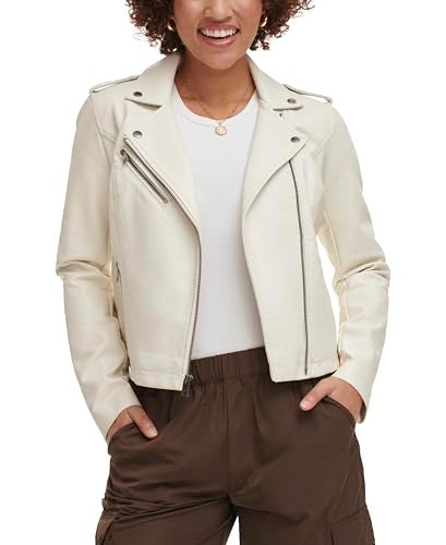 Levi's Levis Womens Faux Leather Classic Motorcycle Jacket Regular and Plus Sizes Oyster Medium - Image 3