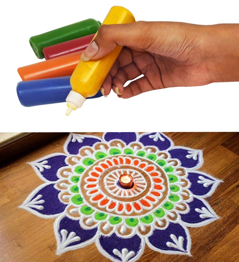Ascension Rangoli Powder Colors Bottles Design Creativity Diwali Floor Rangoli Art Ceramic Colours Rangoli Color Powder Rang for Navratri Pongal Pooja Mandir with Rangoli Design Book (Set of 10) - Image 5