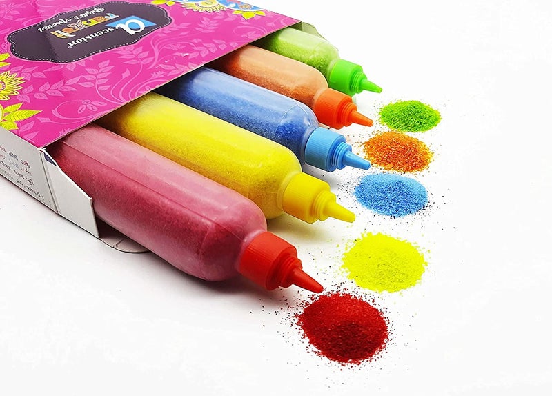 Ascension Rangoli Powder Colors Bottles Design Creativity Diwali Floor Rangoli Art Ceramic Colours Rangoli Color Powder Rang for Navratri Pongal Pooja Mandir with Rangoli Design Book (Set of 10) - Image 2