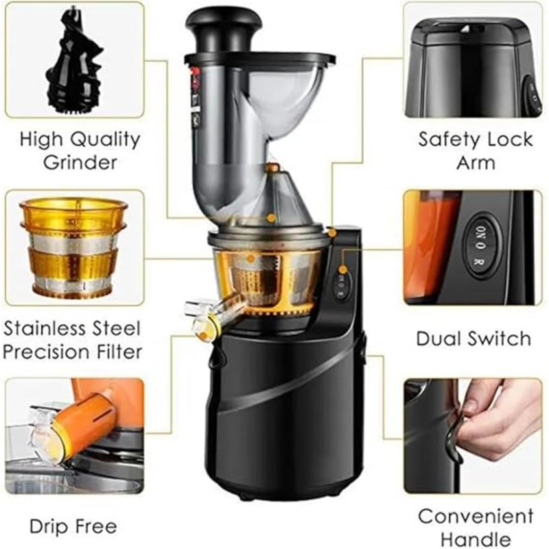 ZAMZIN Juicer Cold Press Masticating Juicer/Stainless Steel Juicer Extractor for Whole Fruits & Vegetablel, Easy Clean, Quiet Operation, Wide Feed Tube for Smoothies, Juices & Nut Milks - Image 3