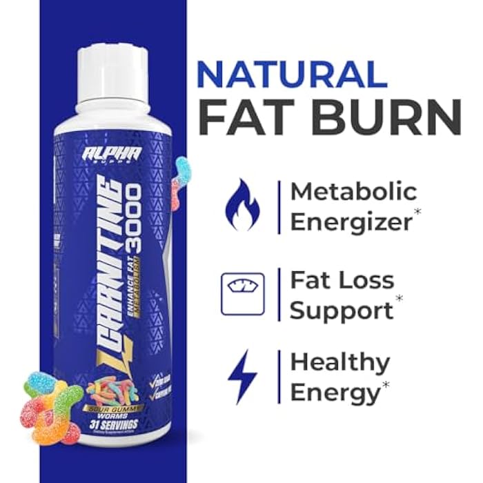Alpha Supps L Carnitine Liquid 3000 | Stimulant-Free L-Carnitine Supplement for Men & Women | Pre-Workout Energy Boost & Muscle Recovery | Zero Sugar, Fat, & Carbs | 31 Servings (Sour Gummy Worms) - Image 4