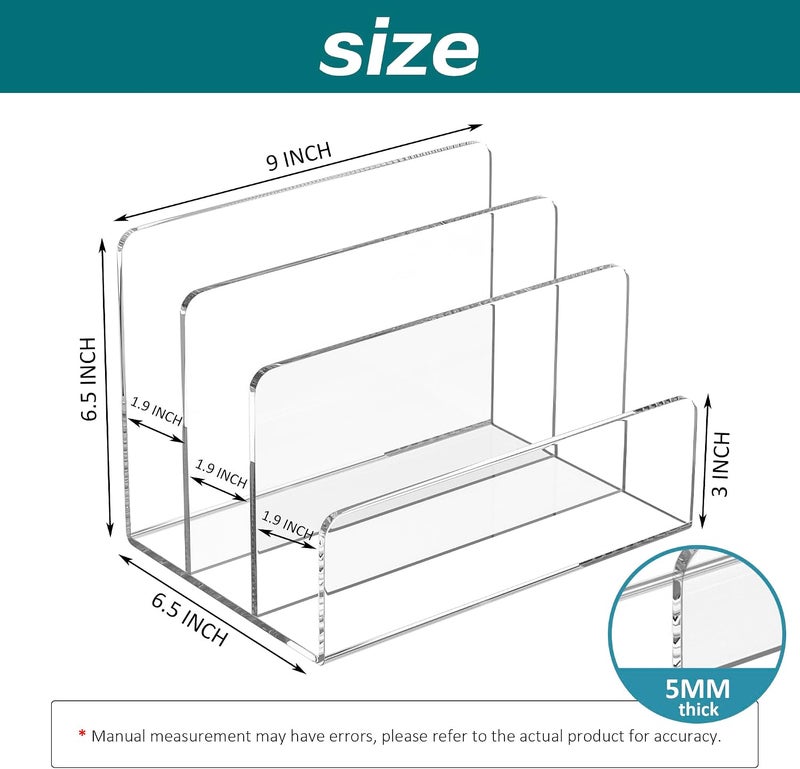 ARS Acrylic File Holder 3 Compartment - Clear Desk Organizer for Files and Magazines - Image 2